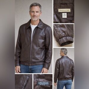 Preston & York Men’s Brown Genuine Leather Bomber Jacket Size L
